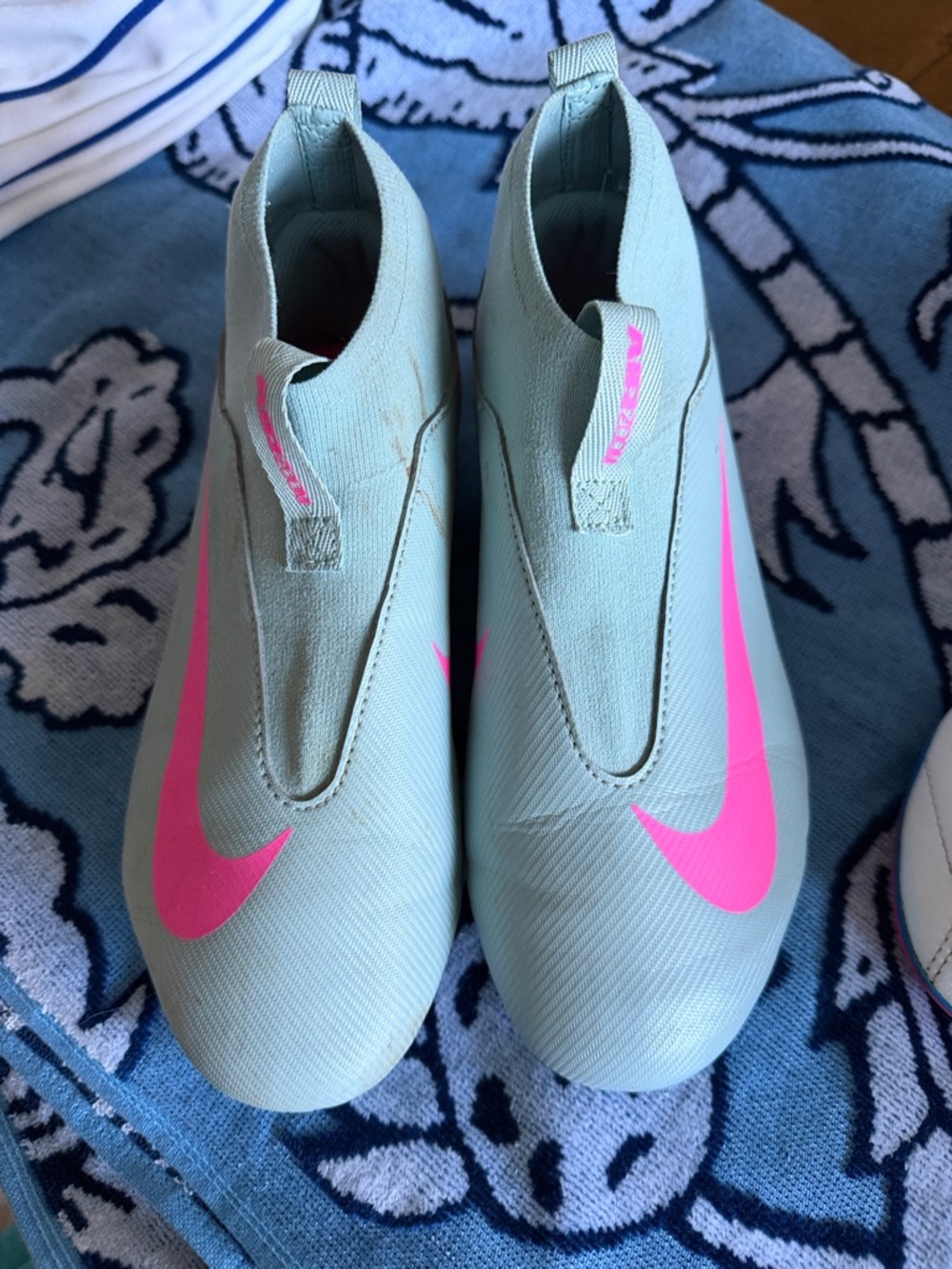 Nike Mint Green Soccer Cleats with Pink Swoosh